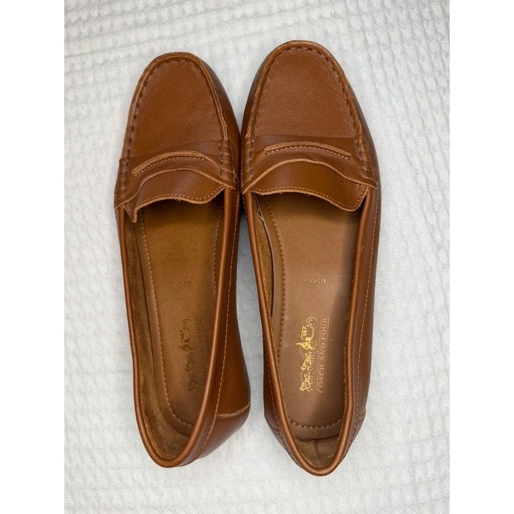 Coach and Four Penny Loafers Women 6.5M Brown Leather Made in Italy Moc Toe